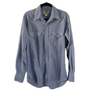 Vintage Ruddock Shirts Blue Stripes Western Pearl Snap Shirt, 15 1/2, 34